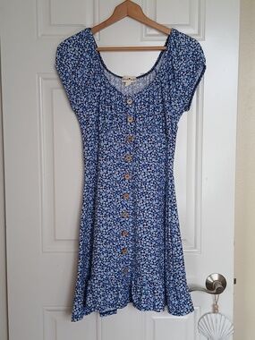 Blue Floral Button-Front Dress